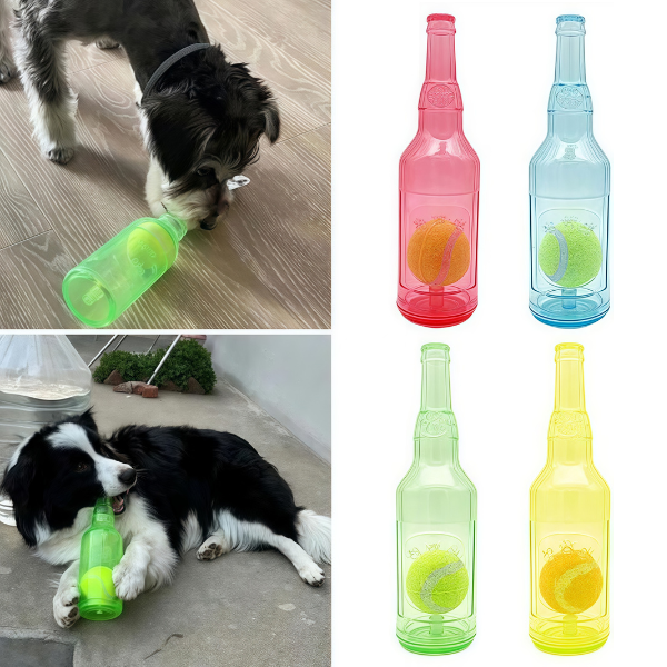 Jouet à mâcher bouteille avec balle pour chien – Amusement & anti-stress