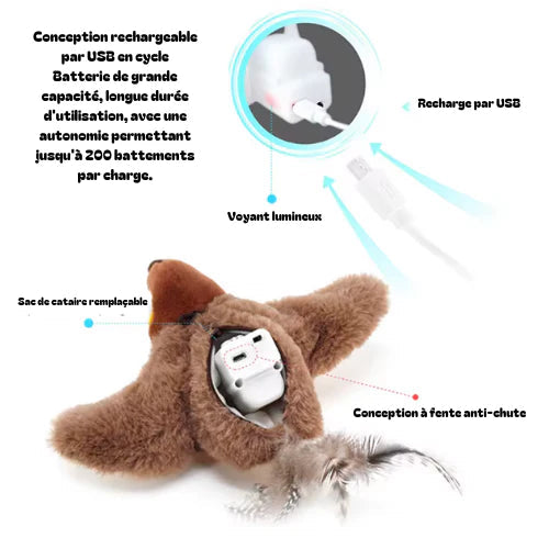 Oiseau Interactif Électrique Rechargeable pour Chat